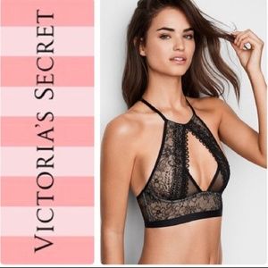 * Floral lace high-neck bra (dark blue)
